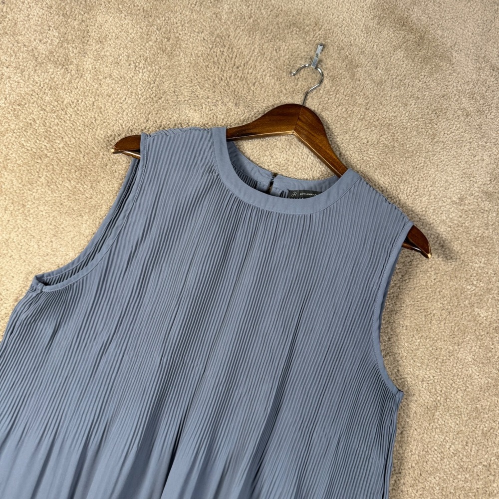 Adrianna Papell Blouse Women's XL Blue Pleated Sleeveless Keyhole Back Top Shirt